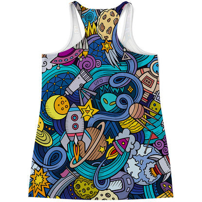 Abstract Cartoon Galaxy Space Print Women's Racerback Tank Top