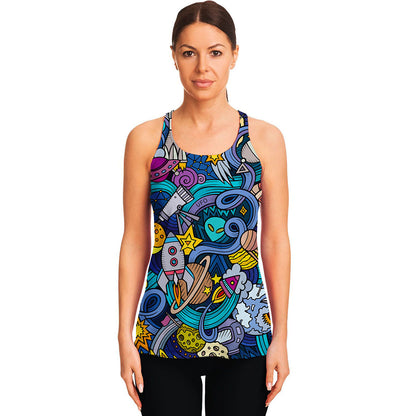 Abstract Cartoon Galaxy Space Print Women's Racerback Tank Top