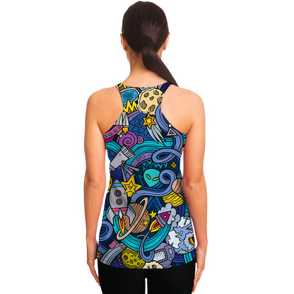 Abstract Cartoon Galaxy Space Print Women's Racerback Tank Top