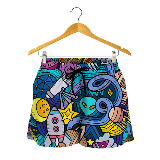 Abstract Cartoon Galaxy Space Print Women's Shorts