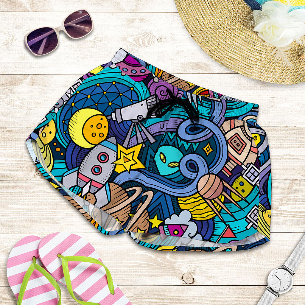 Abstract Cartoon Galaxy Space Print Women's Shorts