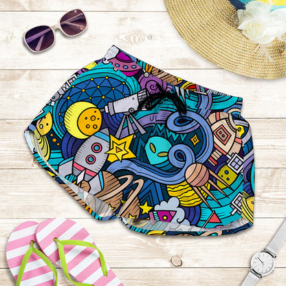 Abstract Cartoon Galaxy Space Print Women's Shorts
