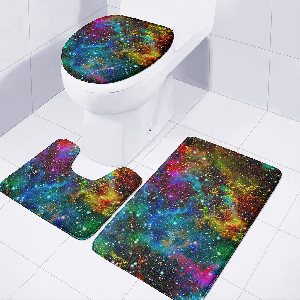 Abstract Colorful Galaxy Space Print 3 Piece Bath Mat Set