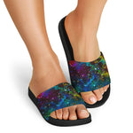 Abstract Colorful Galaxy Space Print Black Slide Sandals