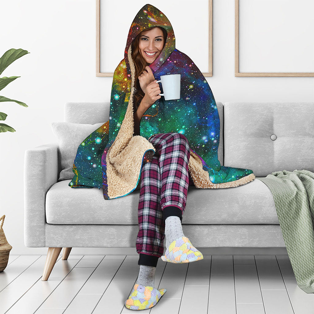 Abstract Colorful Galaxy Space Print Hooded Blanket