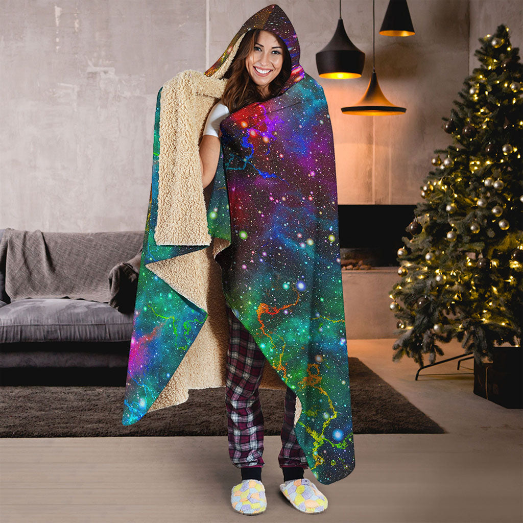 Abstract Colorful Galaxy Space Print Hooded Blanket