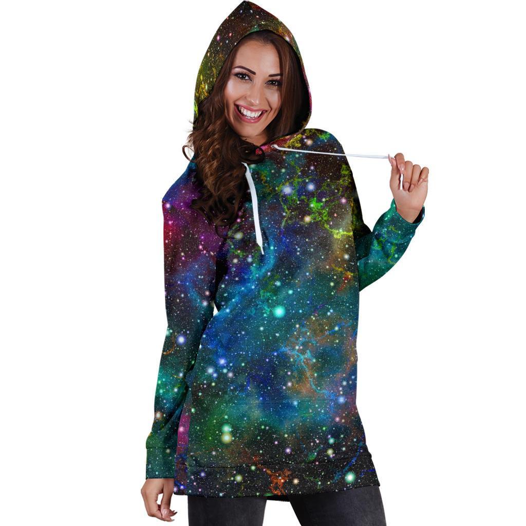 Abstract Colorful Galaxy Space Print Hoodie Dress GearFrost