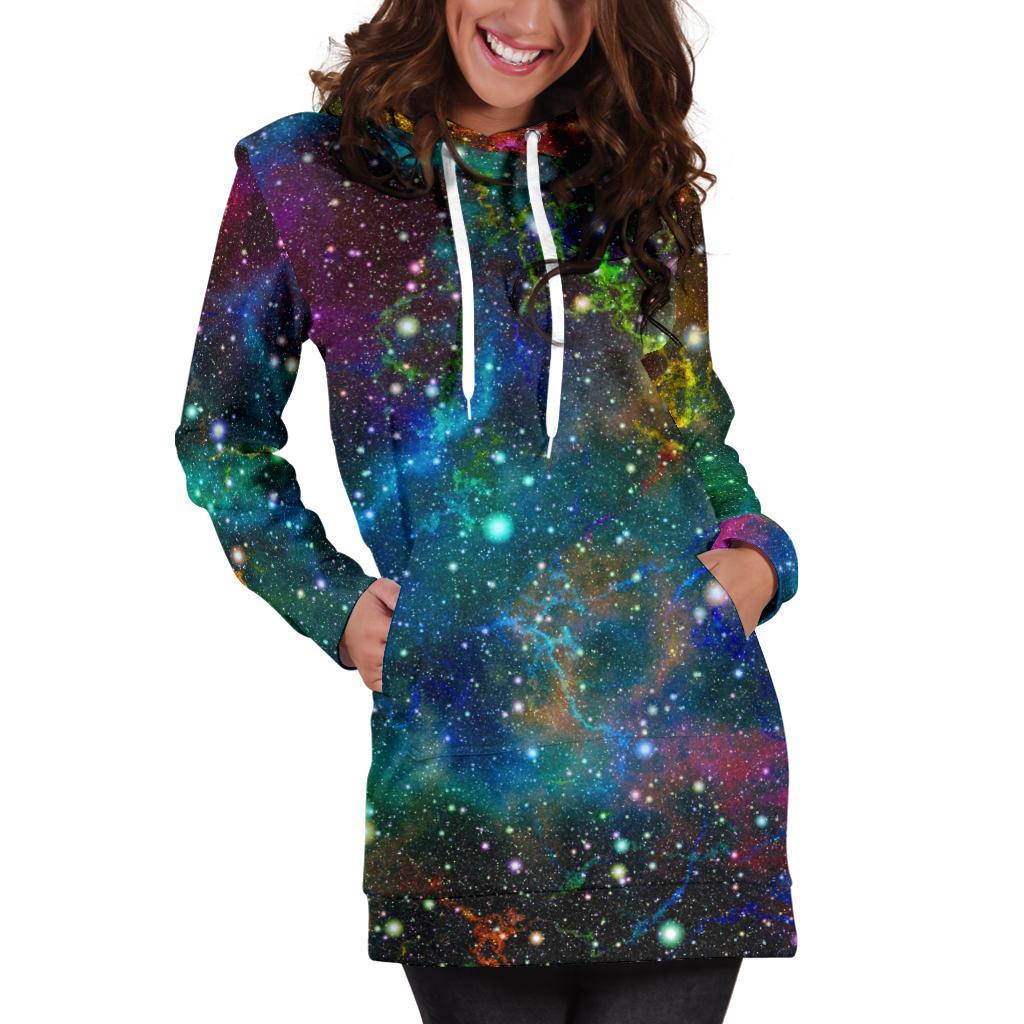 Abstract Colorful Galaxy Space Print Hoodie Dress GearFrost