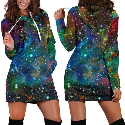 Abstract Colorful Galaxy Space Print Hoodie Dress GearFrost