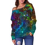 Abstract Colorful Galaxy Space Print Off Shoulder Sweatshirt GearFrost