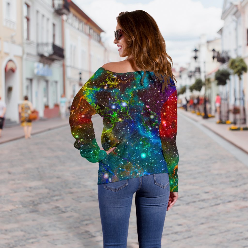 Abstract Colorful Galaxy Space Print Off Shoulder Sweatshirt GearFrost