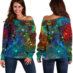 Abstract Colorful Galaxy Space Print Off Shoulder Sweatshirt GearFrost
