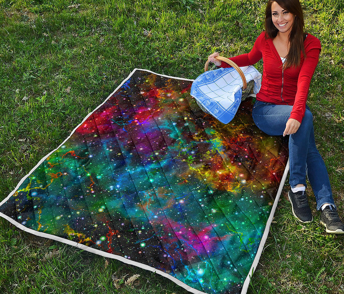 Abstract Colorful Galaxy Space Print Quilt