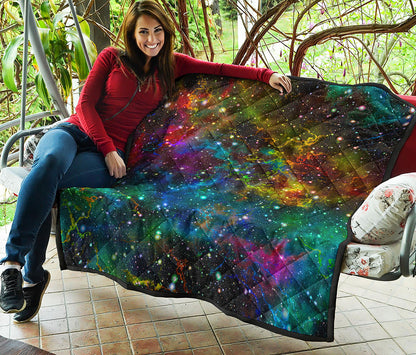 Abstract Colorful Galaxy Space Print Quilt