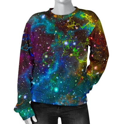 Abstract Colorful Galaxy Space Print Women's Crewneck Sweatshirt GearFrost