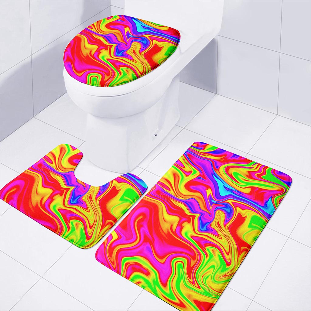 Abstract Colorful Liquid Trippy Print 3 Piece Bath Mat Set