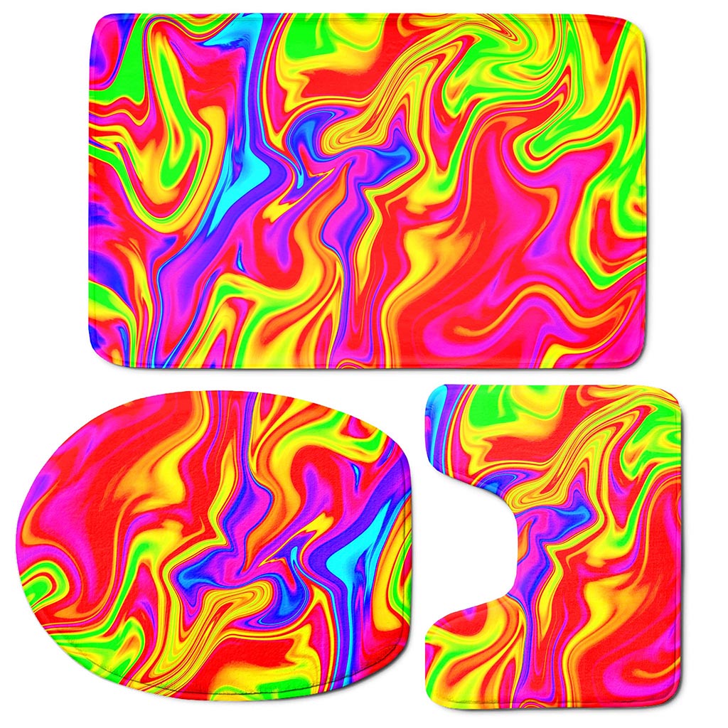 Abstract Colorful Liquid Trippy Print 3 Piece Bath Mat Set