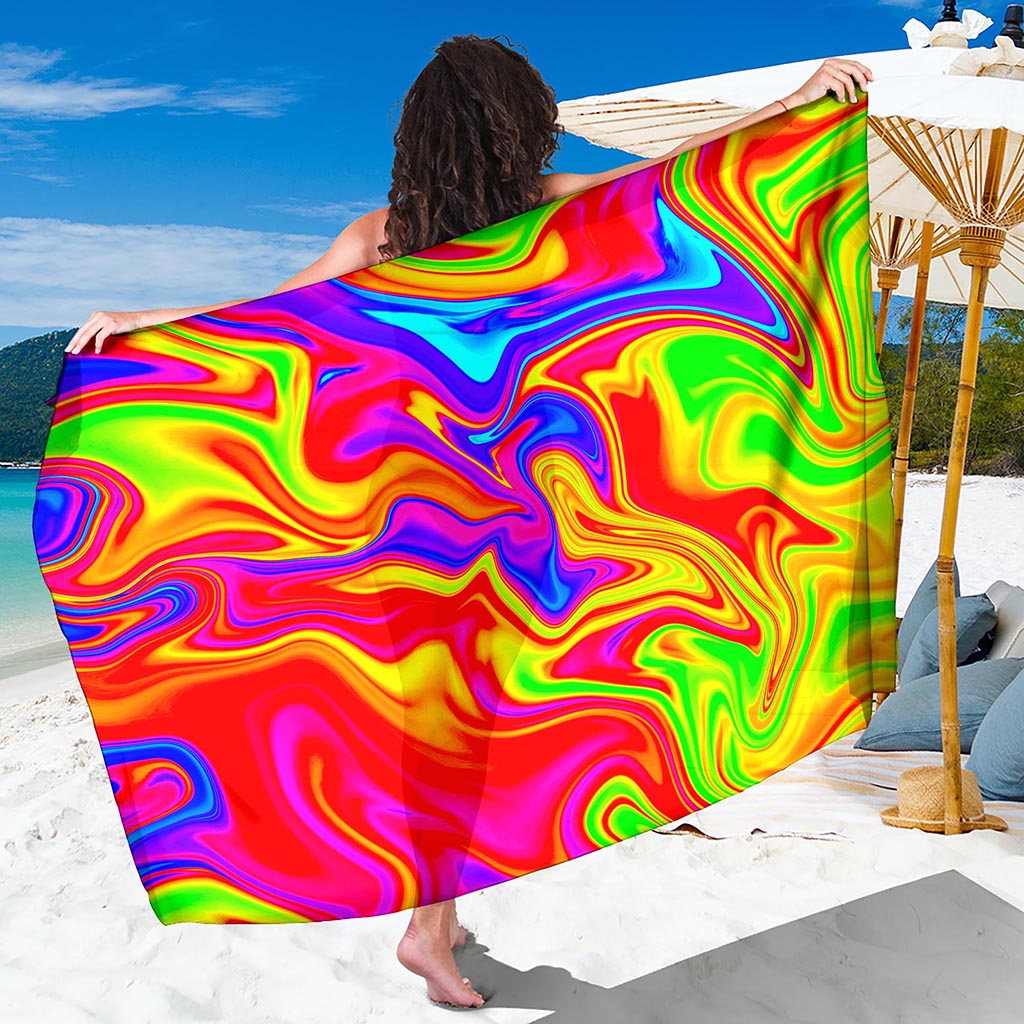 Abstract Colorful Liquid Trippy Print Beach Sarong Wrap