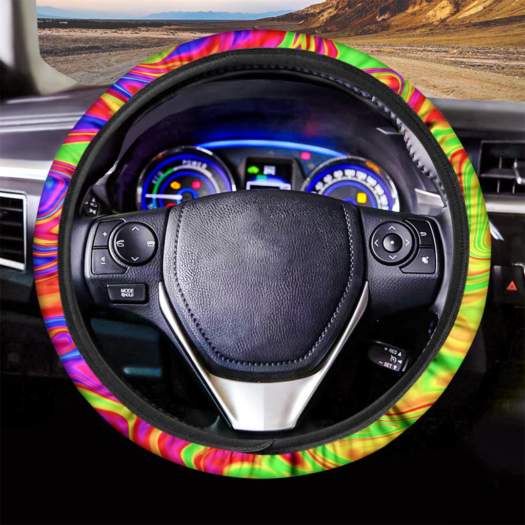 Abstract Colorful Liquid Trippy Print Car Steering Wheel Cover