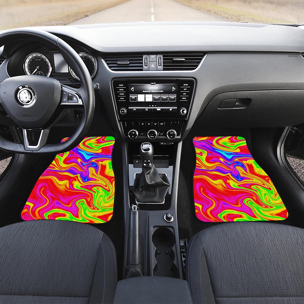 Abstract Colorful Liquid Trippy Print Front and Back Car Floor Mats