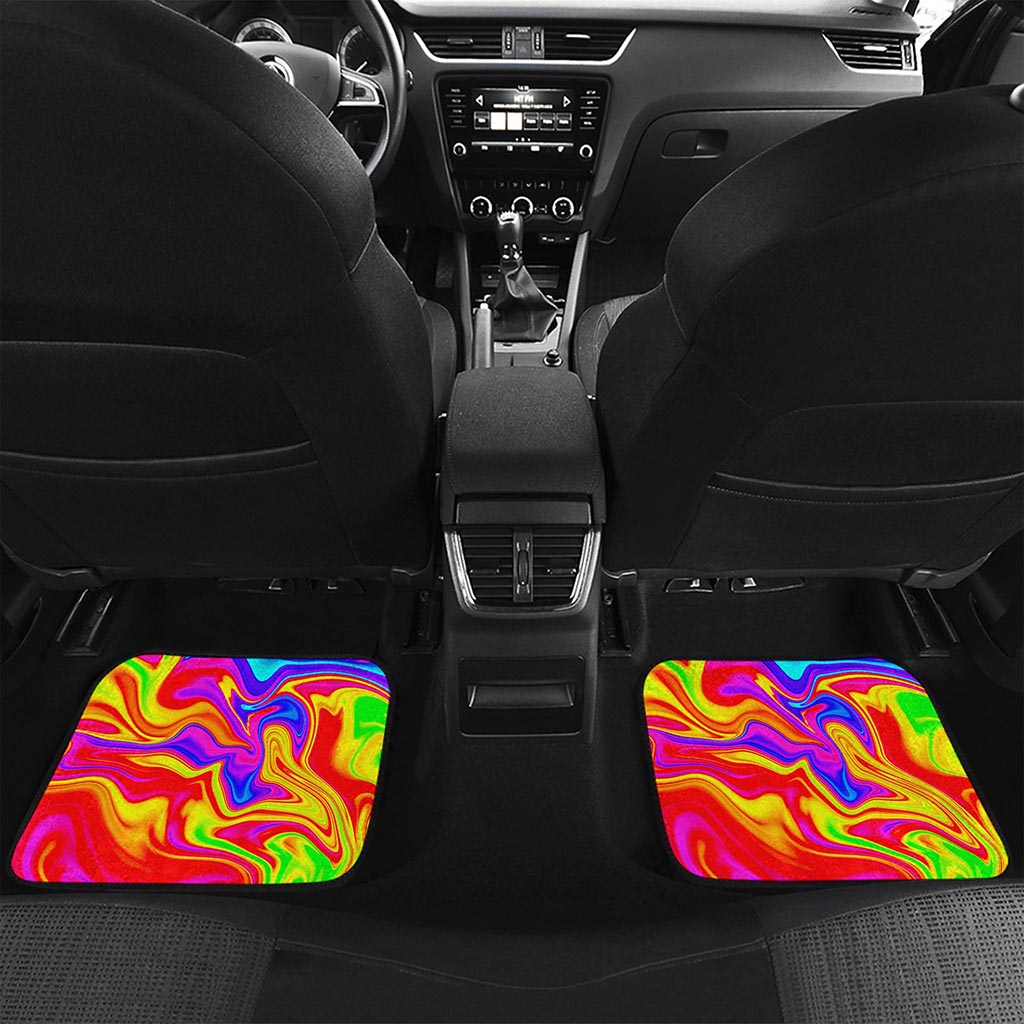 Abstract Colorful Liquid Trippy Print Front and Back Car Floor Mats