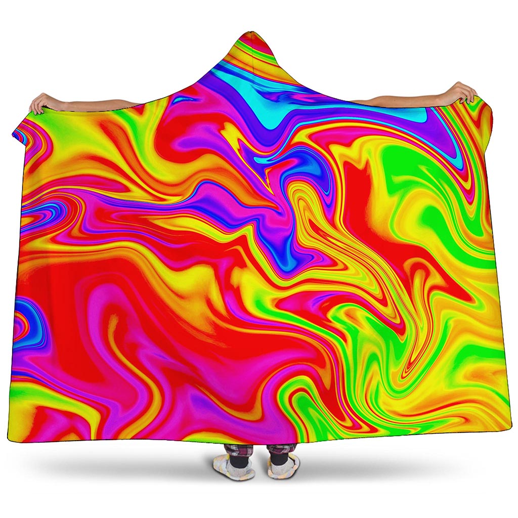 Abstract Colorful Liquid Trippy Print Hooded Blanket