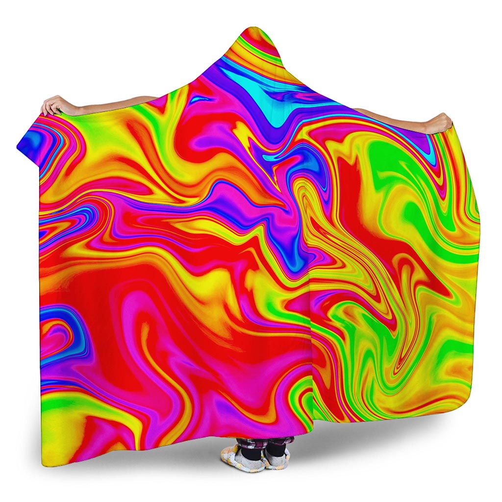 Abstract Colorful Liquid Trippy Print Hooded Blanket