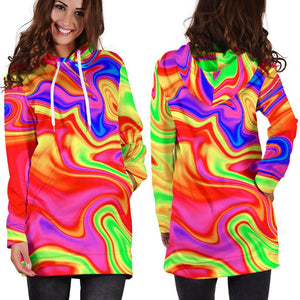 Abstract Colorful Liquid Trippy Print Hoodie Dress GearFrost