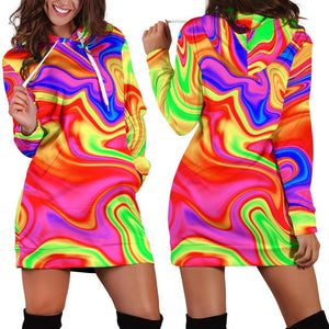 Abstract Colorful Liquid Trippy Print Hoodie Dress GearFrost