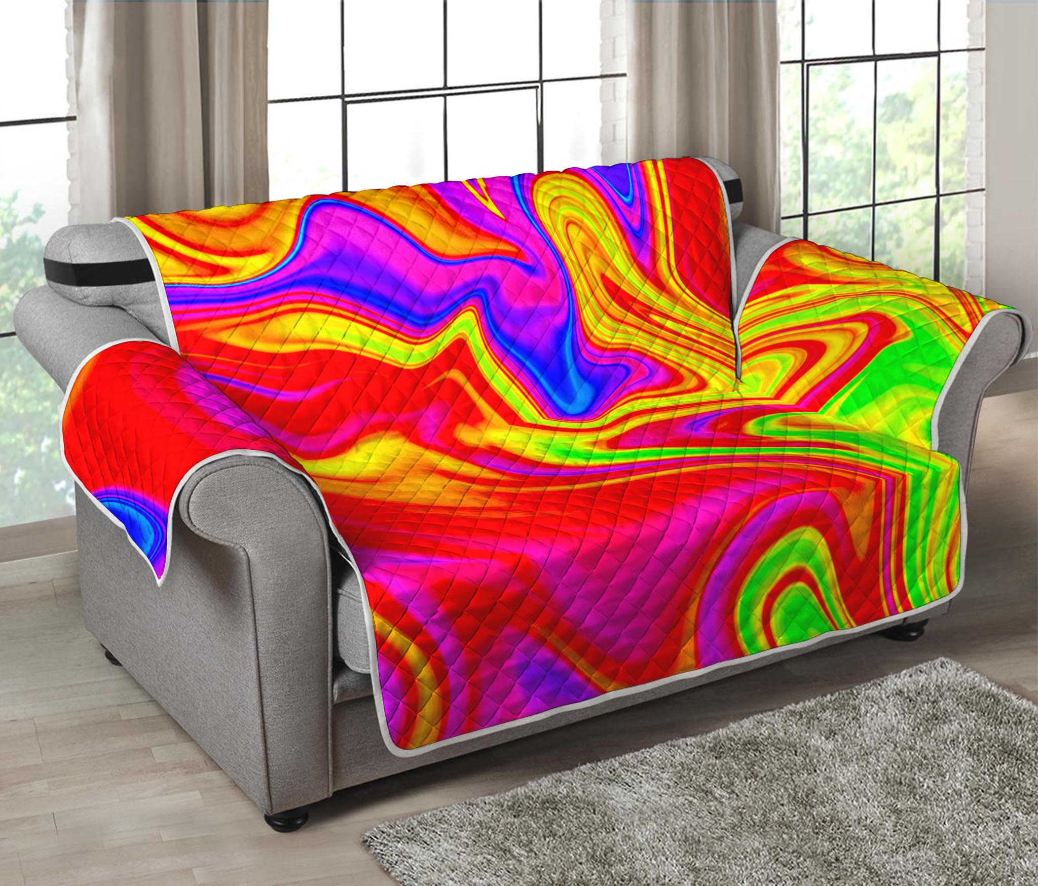 Abstract Colorful Liquid Trippy Print Loveseat Protector