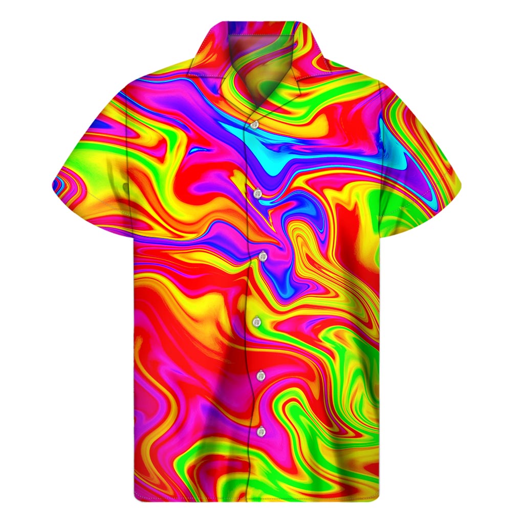 Abstract Colorful Liquid Trippy Print Men's Short Sleeve Shirt