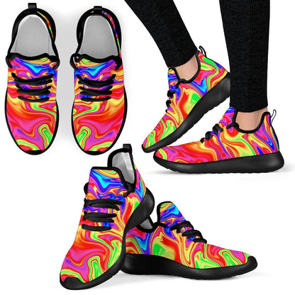 Abstract Colorful Liquid Trippy Print Mesh Knit Shoes GearFrost