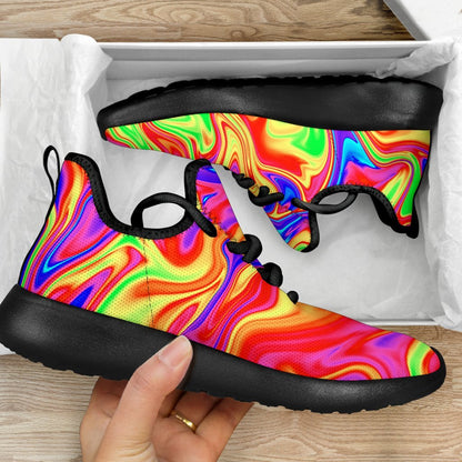Abstract Colorful Liquid Trippy Print Mesh Knit Shoes GearFrost