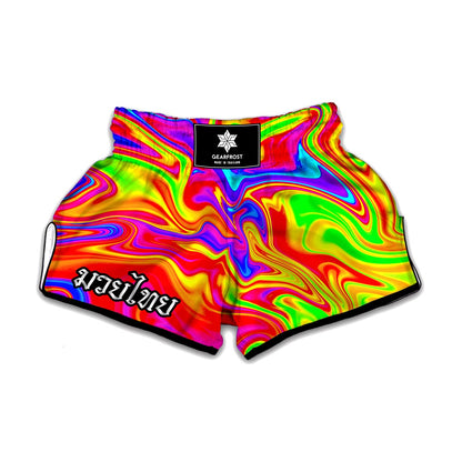 Abstract Colorful Liquid Trippy Print Muay Thai Boxing Shorts