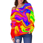Abstract Colorful Liquid Trippy Print Off Shoulder Sweatshirt GearFrost