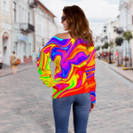 Abstract Colorful Liquid Trippy Print Off Shoulder Sweatshirt GearFrost