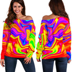 Abstract Colorful Liquid Trippy Print Off Shoulder Sweatshirt GearFrost