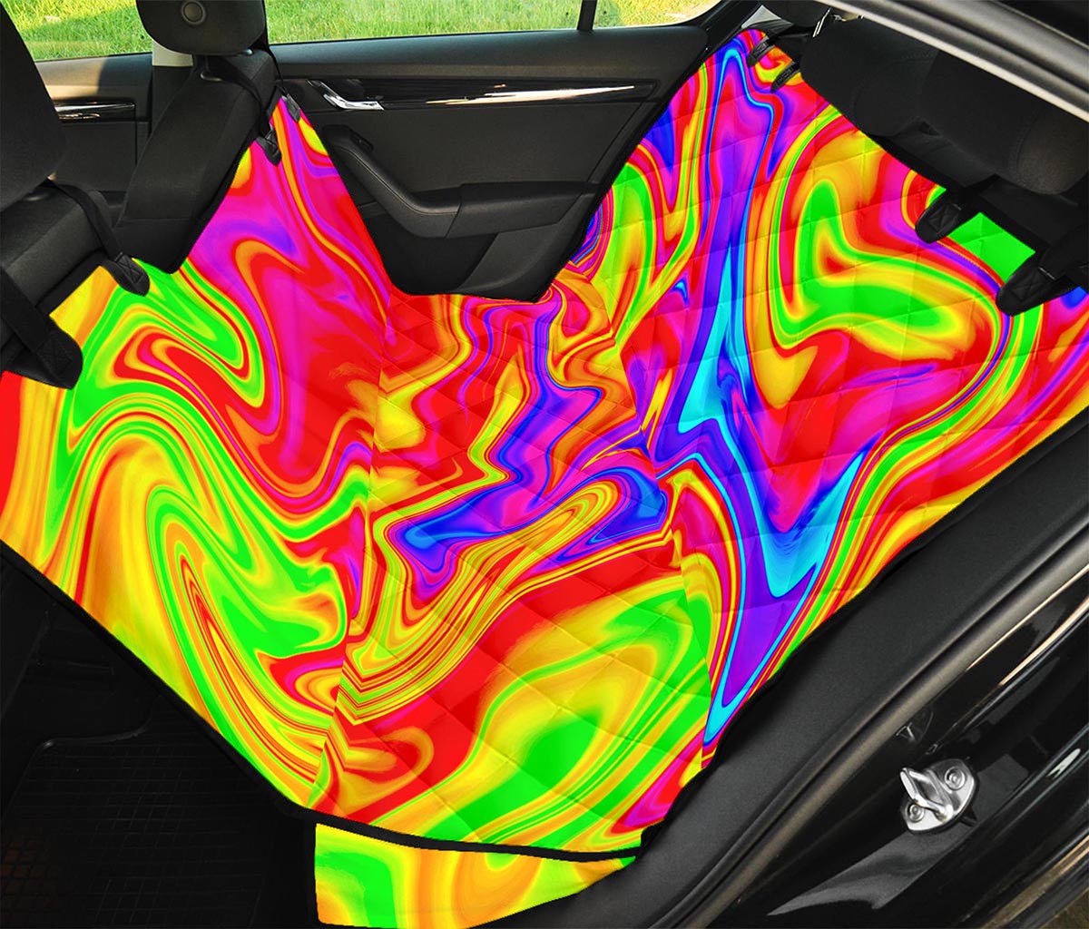 Abstract Colorful Liquid Trippy Print Pet Car Back Seat Cover