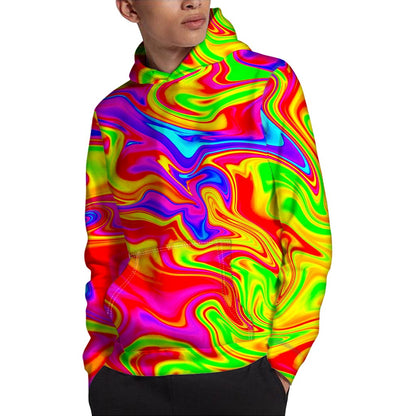 Abstract Colorful Liquid Trippy Print Pullover Hoodie