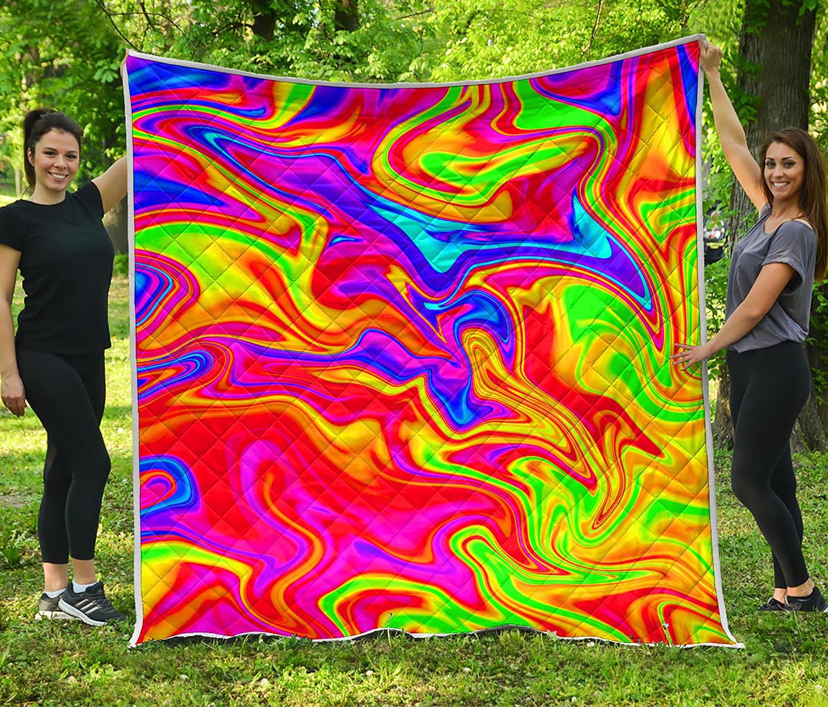 Abstract Colorful Liquid Trippy Print Quilt