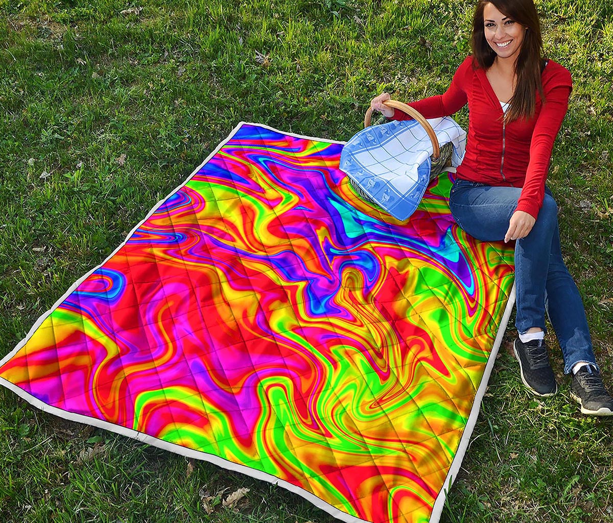 Abstract Colorful Liquid Trippy Print Quilt
