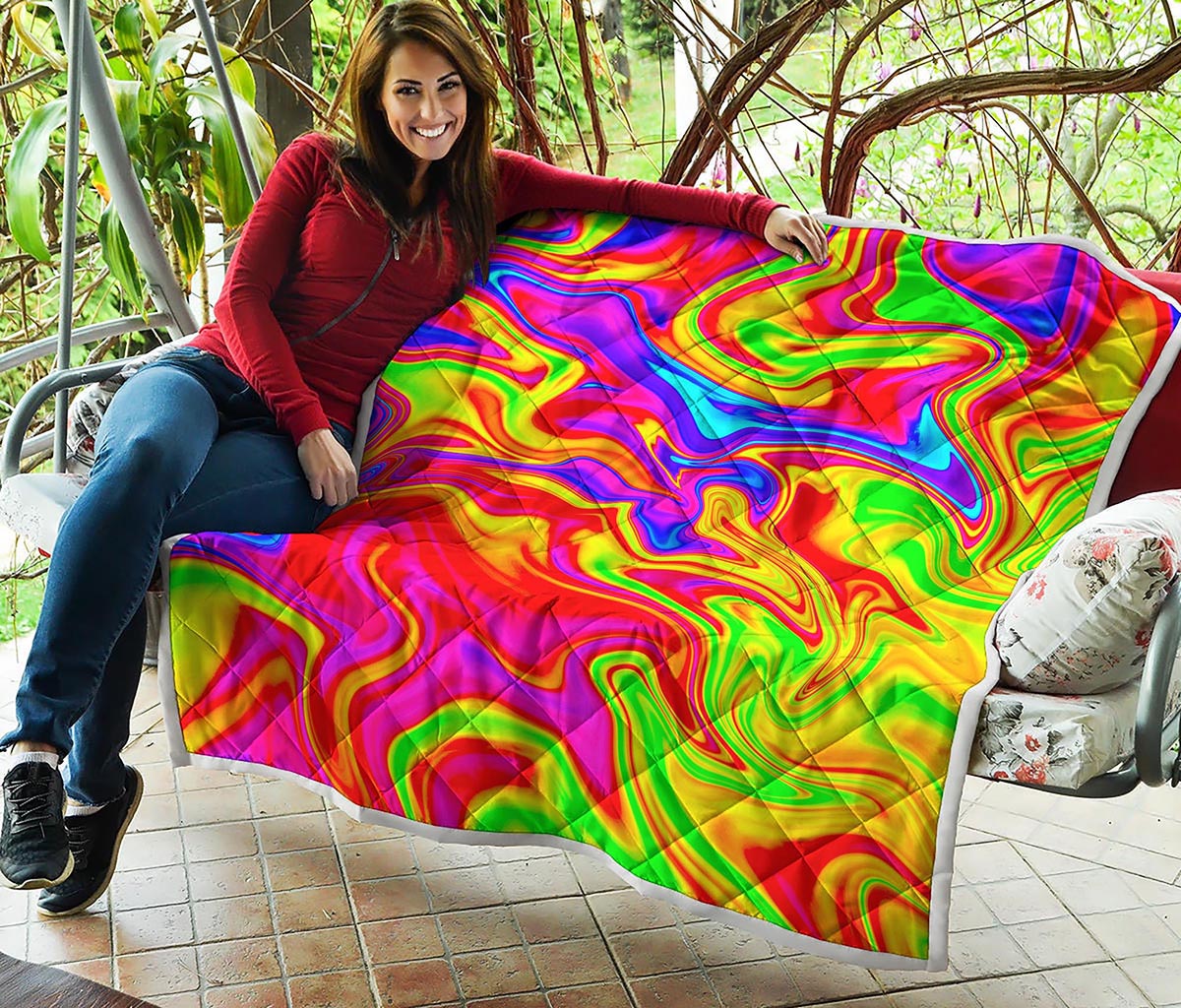 Abstract Colorful Liquid Trippy Print Quilt