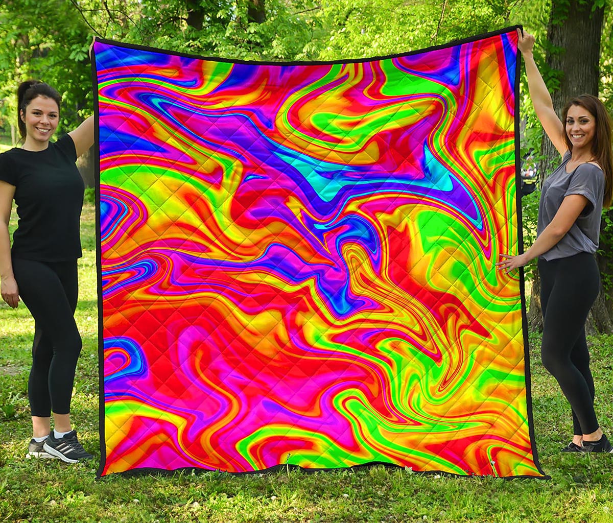 Abstract Colorful Liquid Trippy Print Quilt