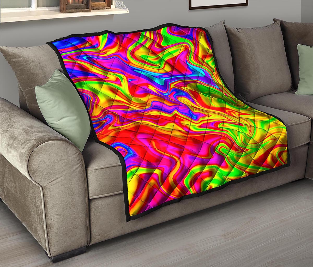 Abstract Colorful Liquid Trippy Print Quilt