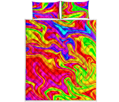 Abstract Colorful Liquid Trippy Print Quilt Bed Set