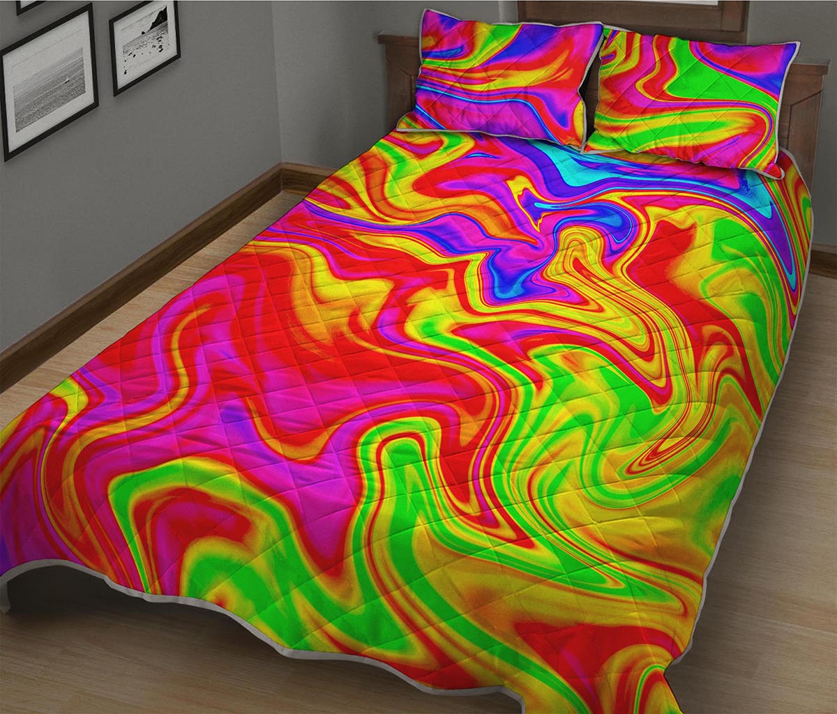 Abstract Colorful Liquid Trippy Print Quilt Bed Set
