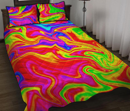 Abstract Colorful Liquid Trippy Print Quilt Bed Set