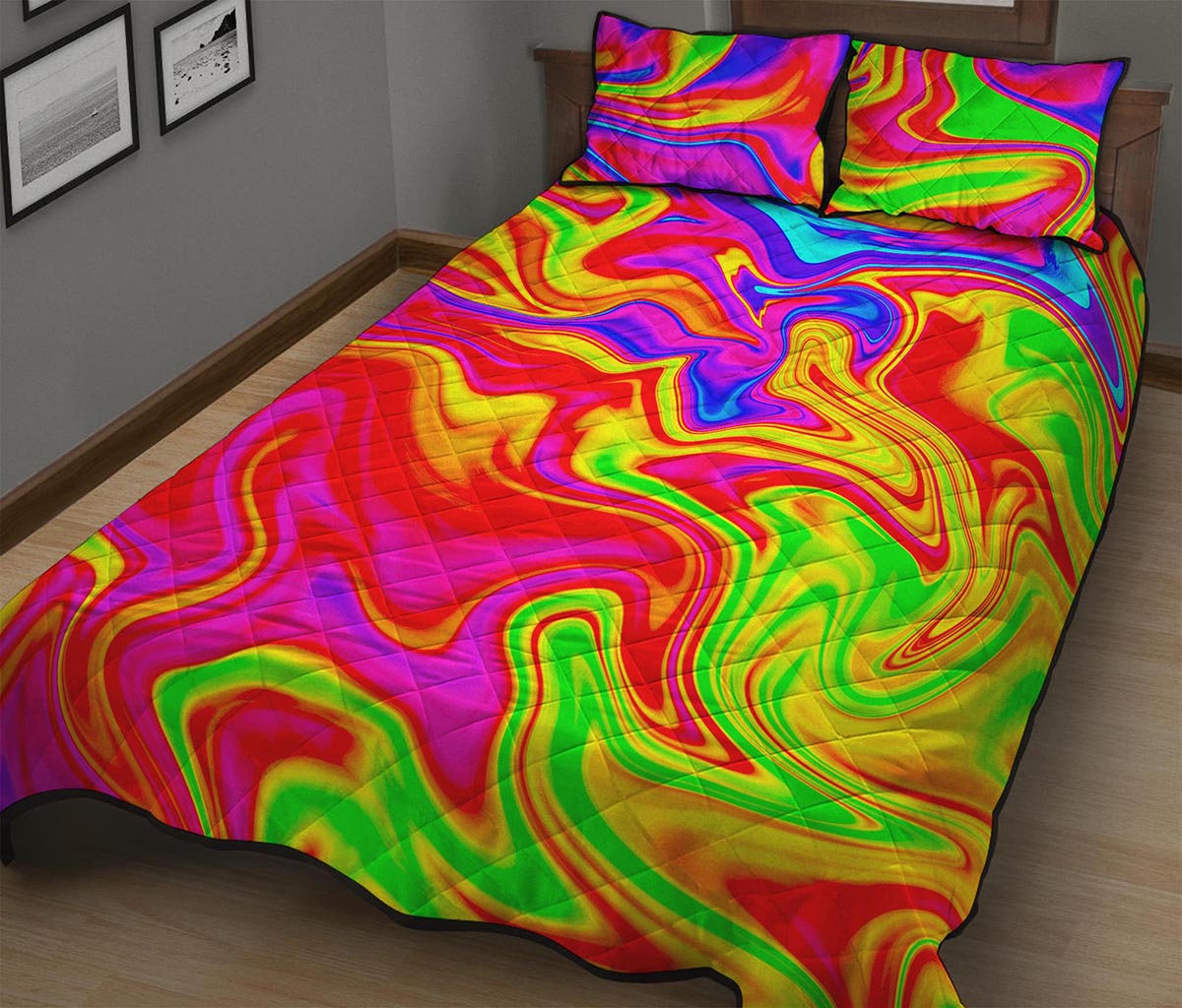 Abstract Colorful Liquid Trippy Print Quilt Bed Set