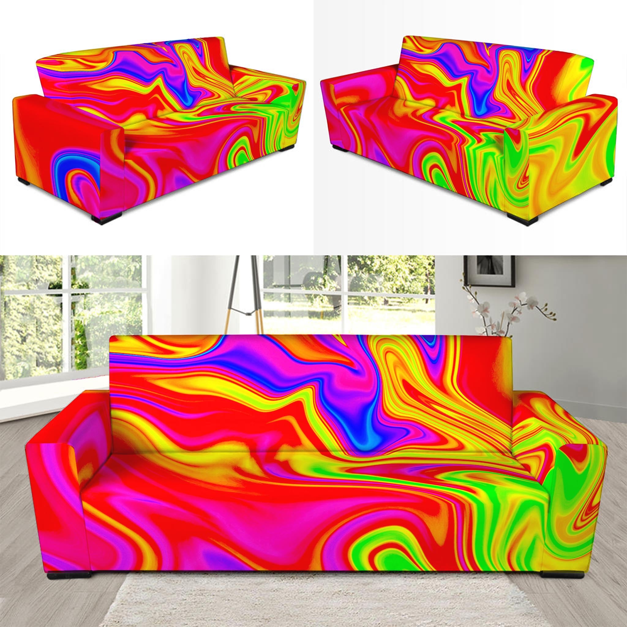 Abstract Colorful Liquid Trippy Print Sofa Slipcover