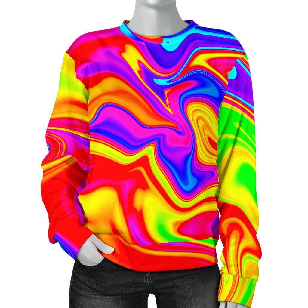 Abstract Colorful Liquid Trippy Print Women's Crewneck Sweatshirt GearFrost